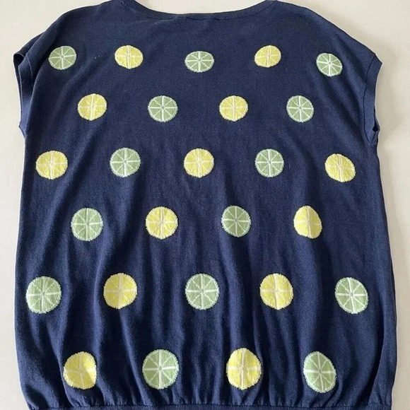 Talbots Woman Petites Sleeveless Sweater, Sz XLP, Navy with Lemons & Limes - Picture 2 of 6